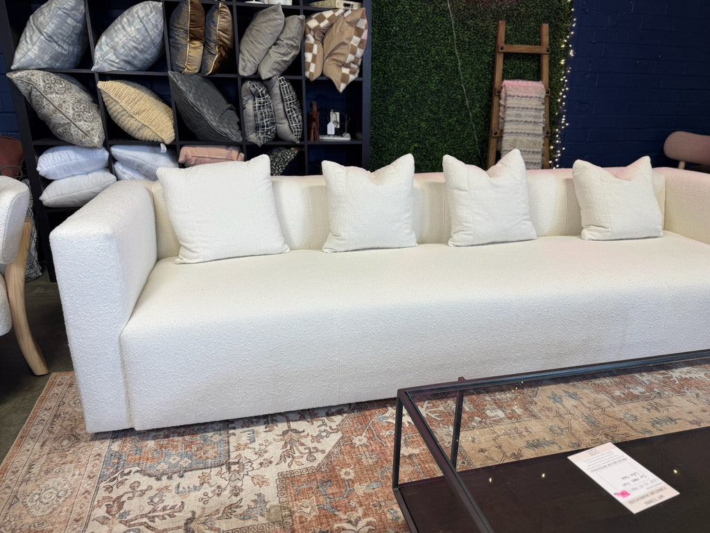Designer 110 Inch White Boucle Sofa