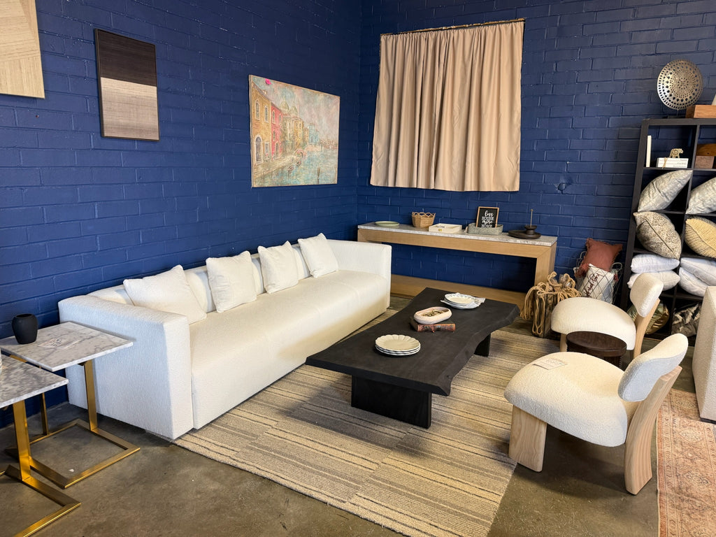 Designer 110 Inch White Boucle Sofa