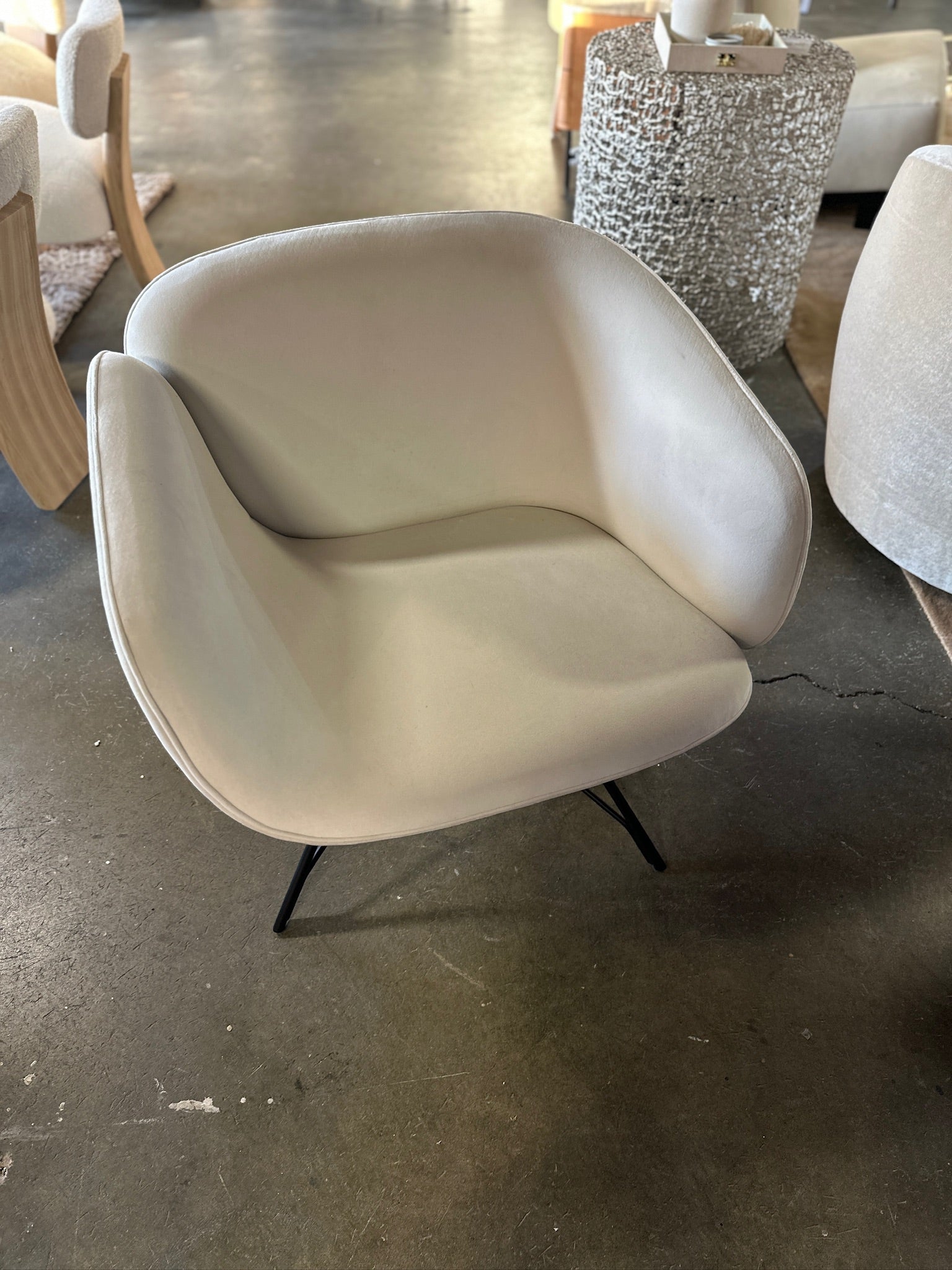 Nuevo White Velvet Swivel Chair