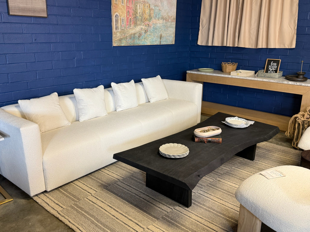 Designer 110 Inch White Boucle Sofa