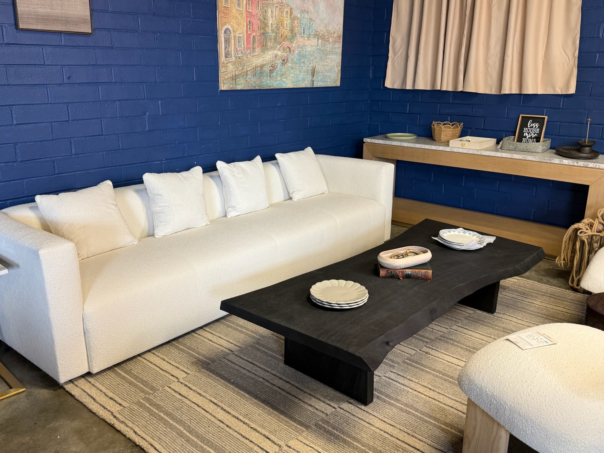 Designer 110 Inch White Boucle Sofa