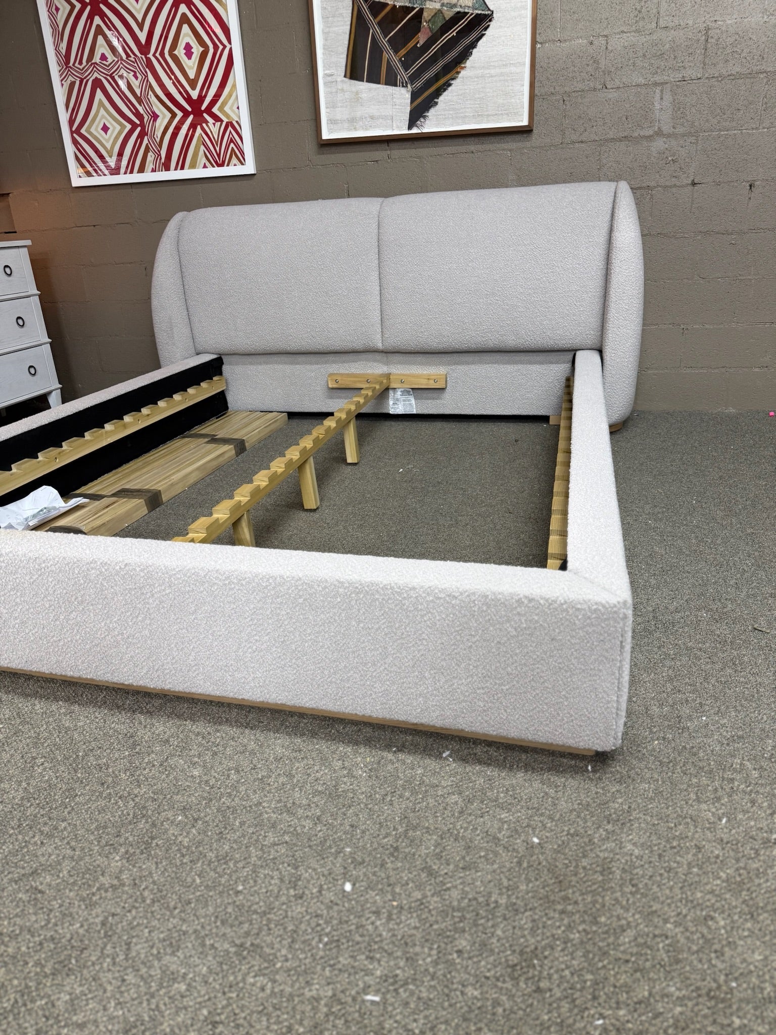 Designer California King Performance Greige Boucle Bed