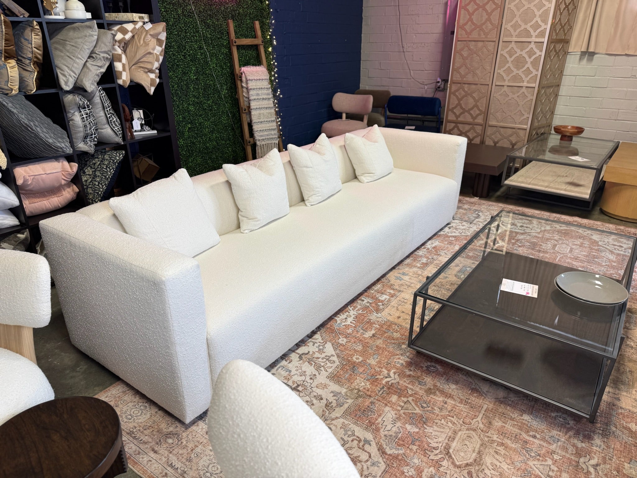 Designer 110 Inch White Boucle Sofa