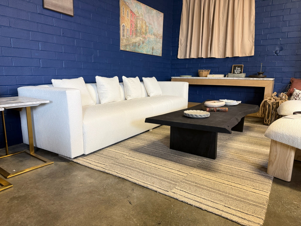 Designer 110 Inch White Boucle Sofa