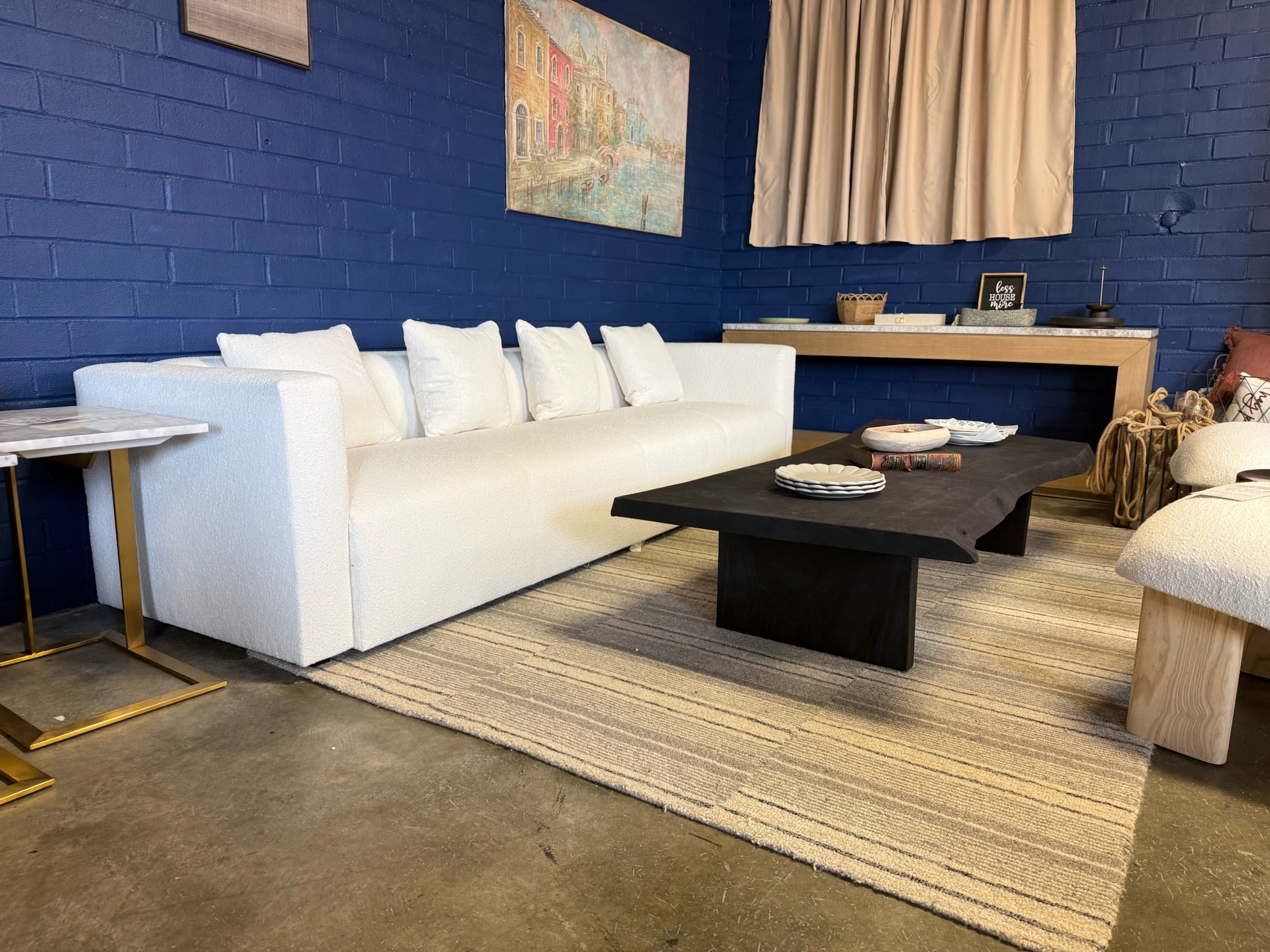 Designer 110 Inch White Boucle Sofa