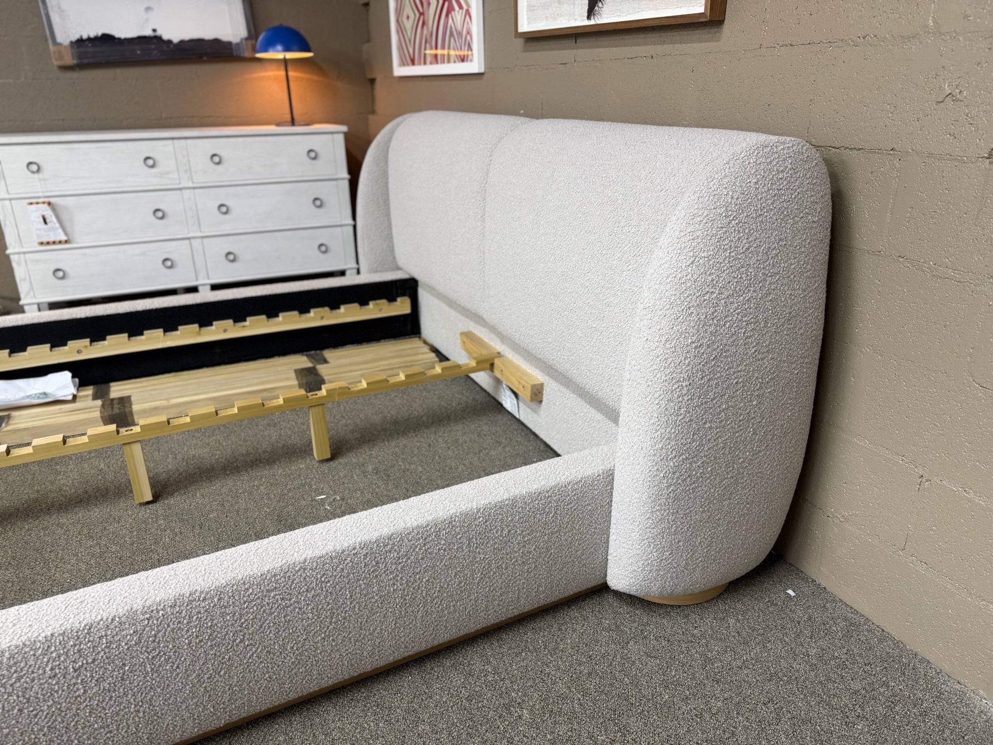 Designer California King Performance Greige Boucle Bed