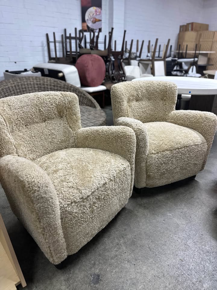 Designer Shearling "Toffee" Accent Chairs - Set of 2