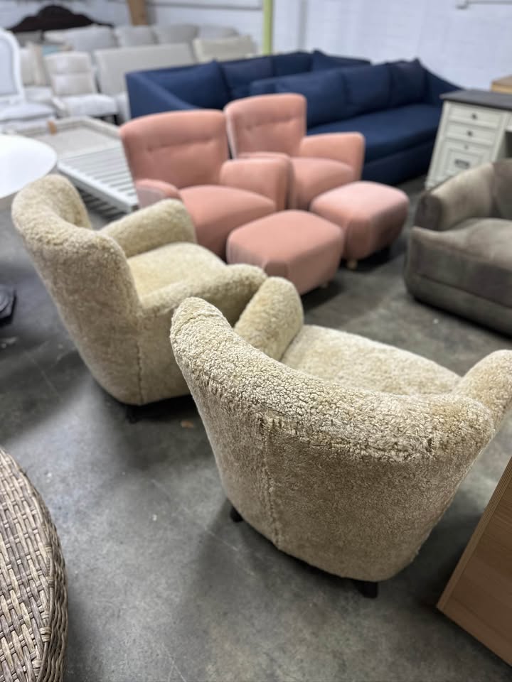 Designer Shearling "Toffee" Accent Chairs - Set of 2