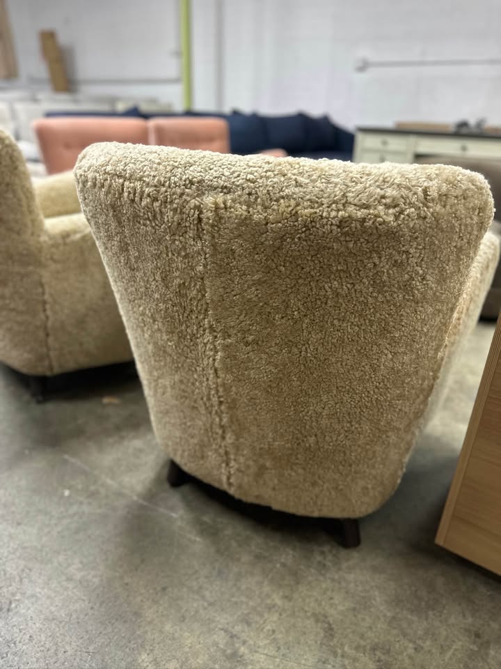Designer Shearling "Toffee" Accent Chairs - Set of 2