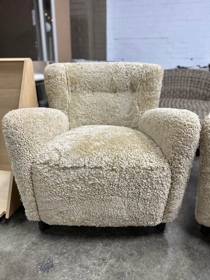 Designer Shearling "Toffee" Accent Chairs - Set of 2