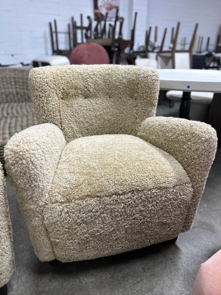 Designer Shearling "Toffee" Accent Chairs - Set of 2