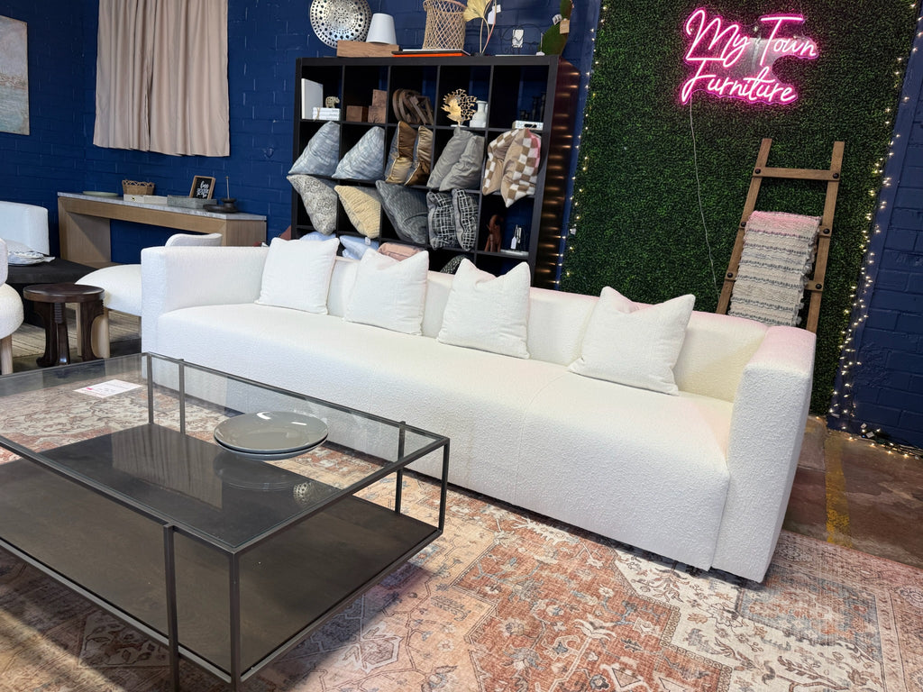 Designer 110 Inch White Boucle Sofa