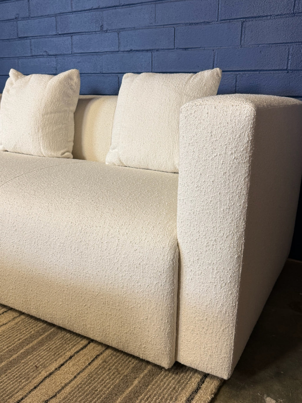 Designer 110 Inch White Boucle Sofa