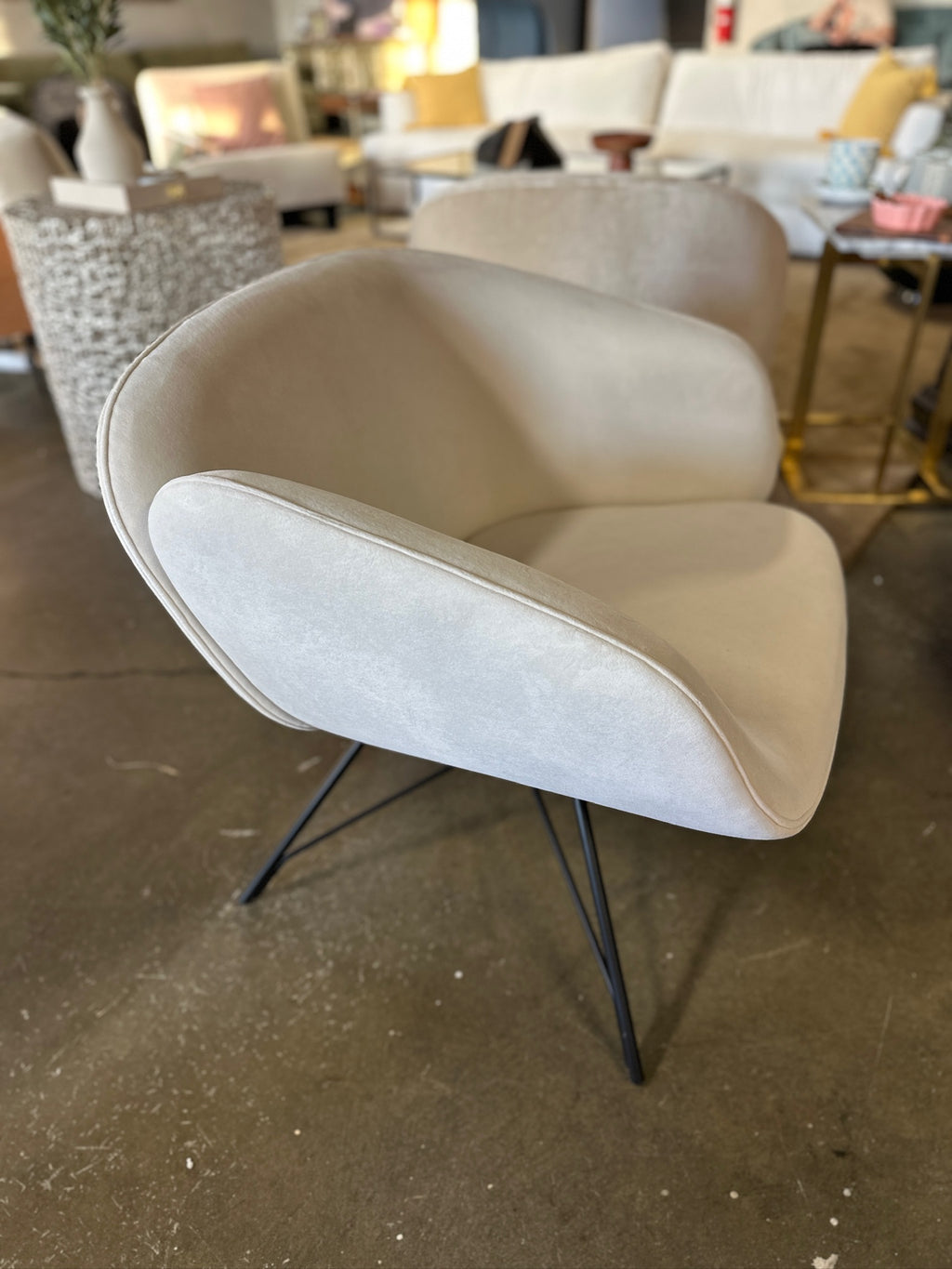 Nuevo White Velvet Swivel Chair