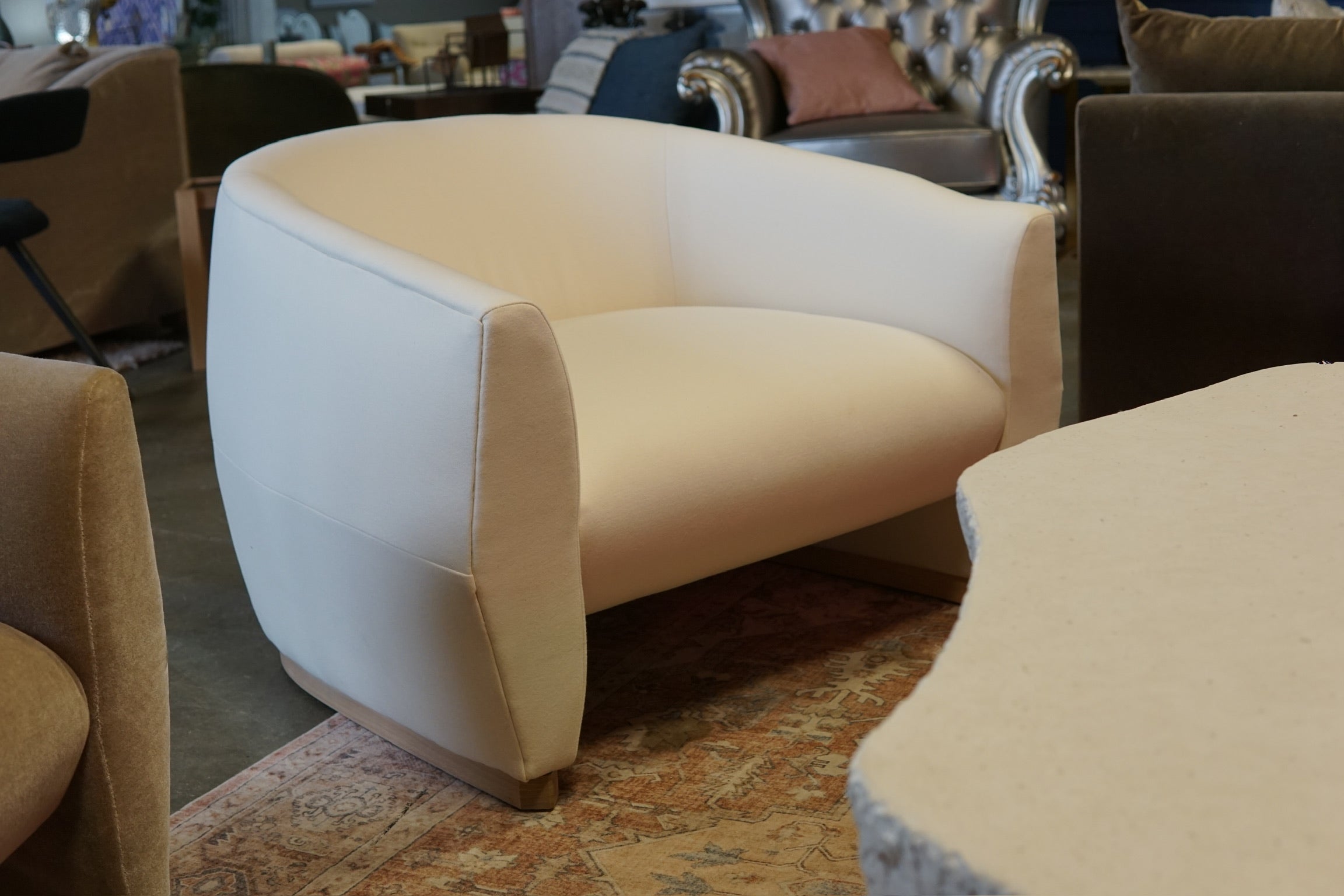 Designer Brand Accent Chair in Porcelain Alpaca Velvet