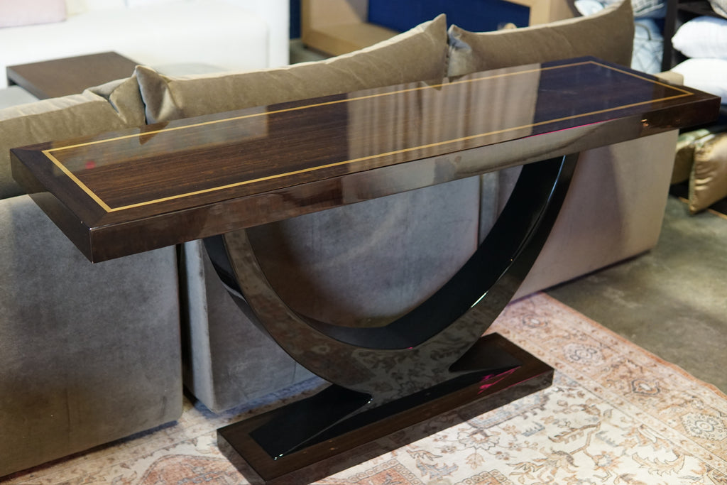 Eichholtz Umberto Rectangle Console Table in Polished Eucalyptus Veneer