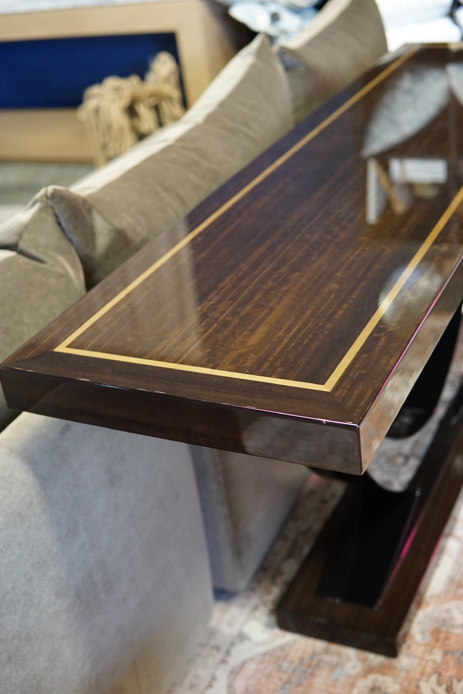 Eichholtz Umberto Rectangle Console Table in Polished Eucalyptus Veneer