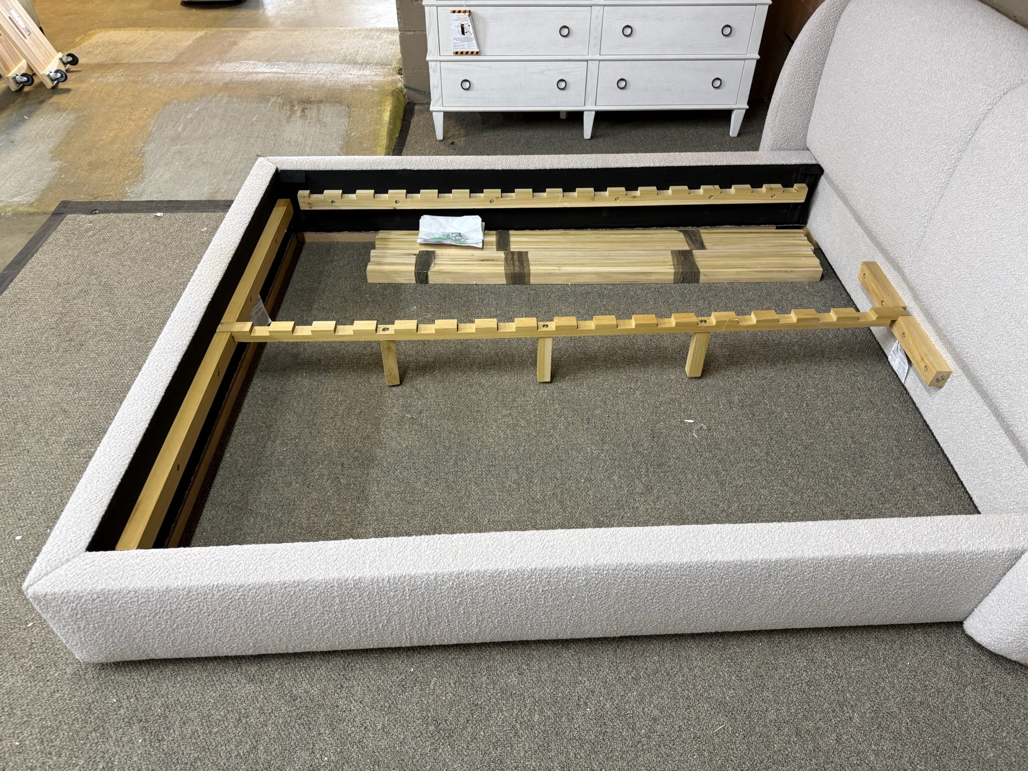 Designer California King Performance Greige Boucle Bed