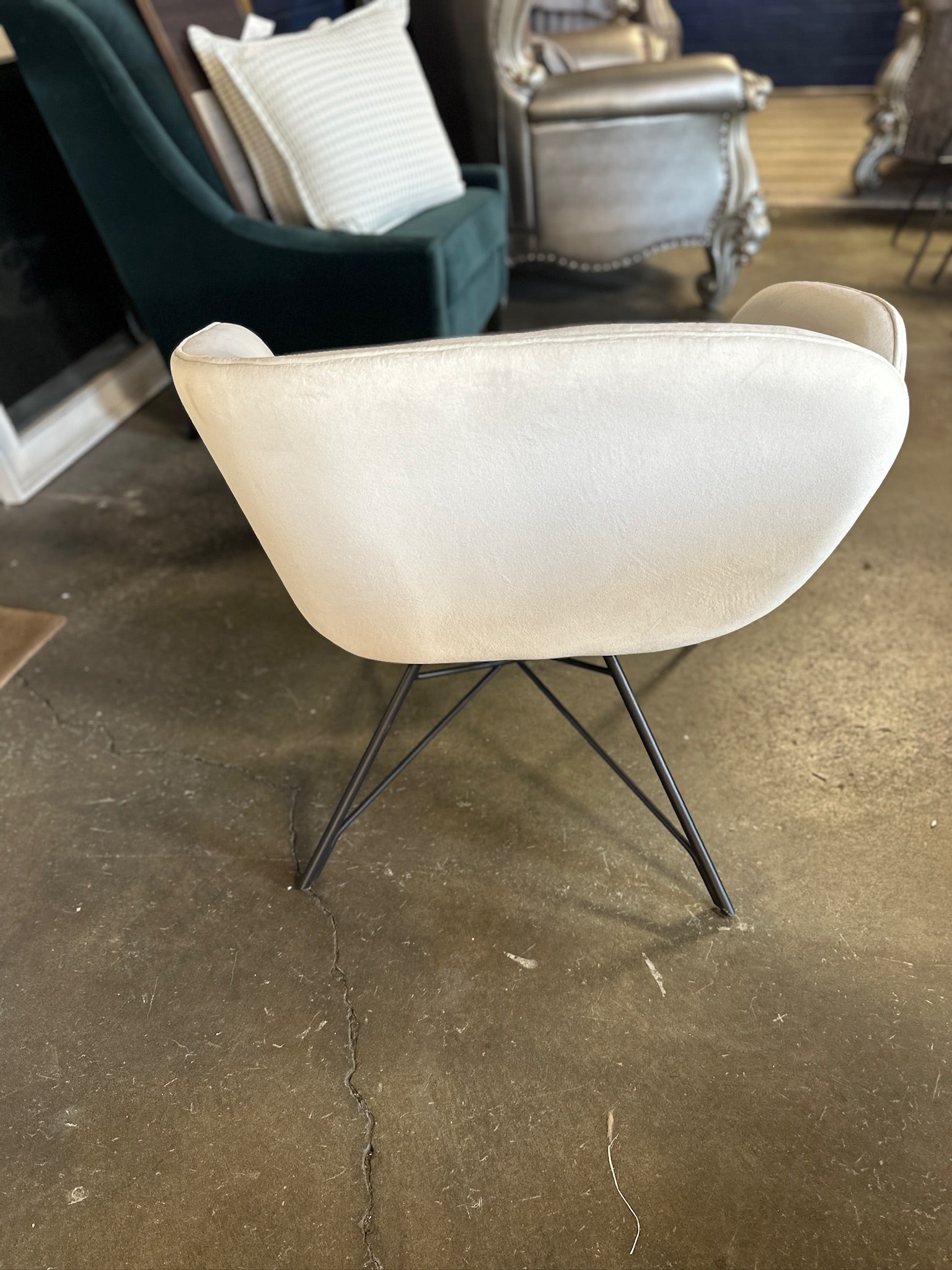 Nuevo White Velvet Swivel Chair