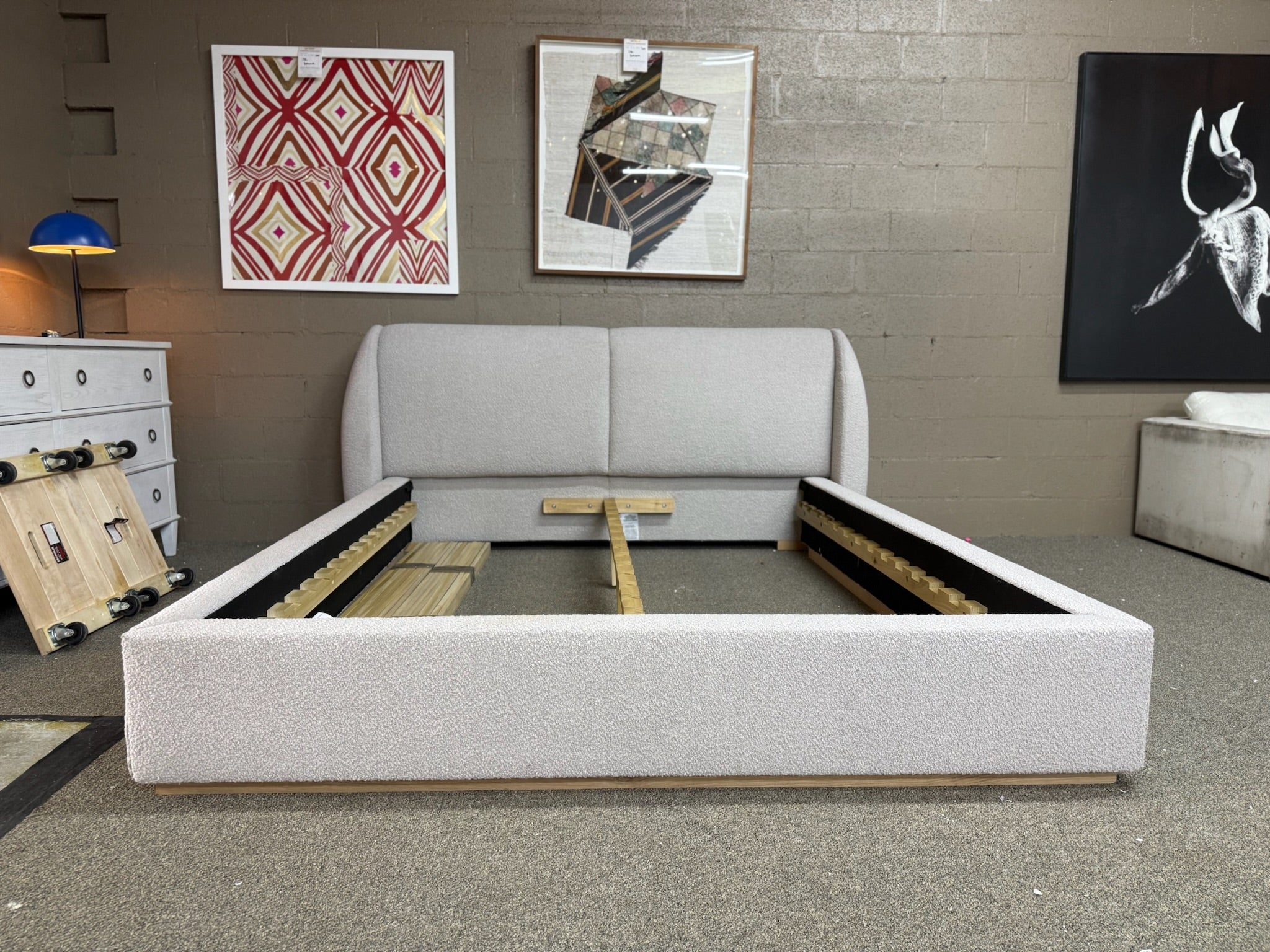 Designer California King Performance Greige Boucle Bed
