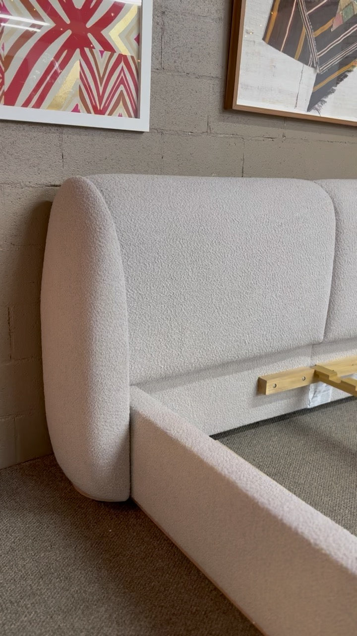Designer California King Performance Greige Boucle Bed