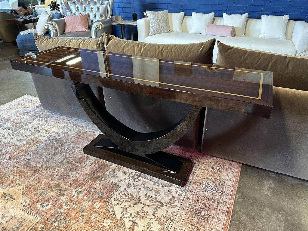 Eichholtz Umberto Rectangle Console Table in Polished Eucalyptus Veneer