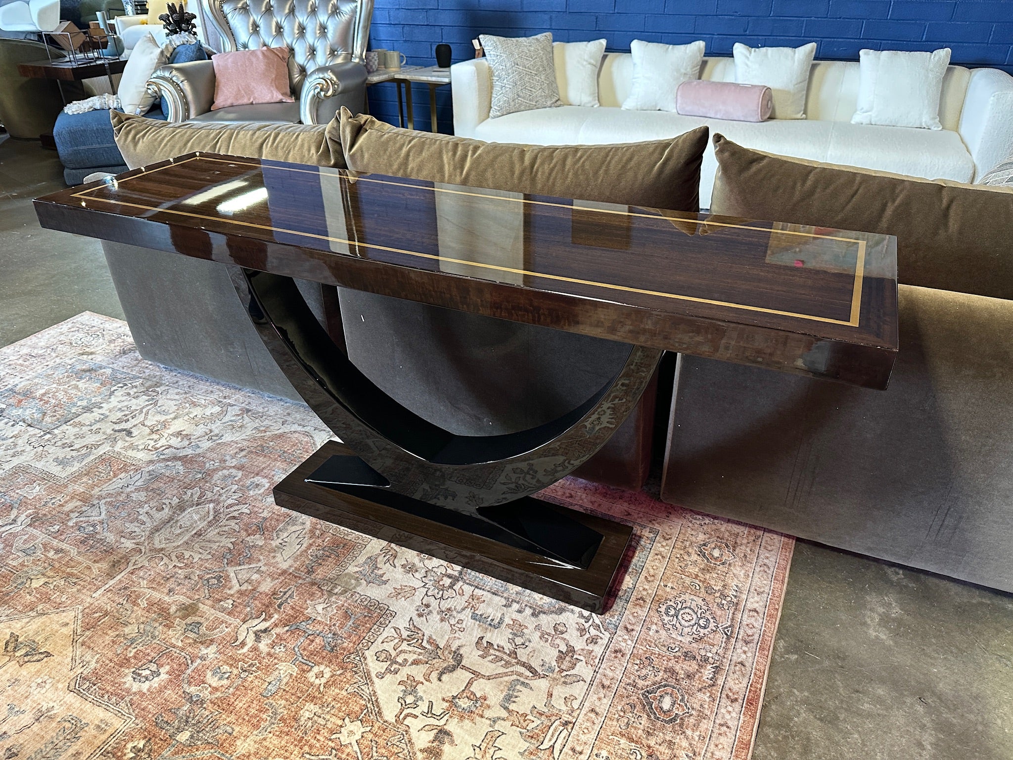 Eichholtz Umberto Rectangle Console Table in Polished Eucalyptus Veneer