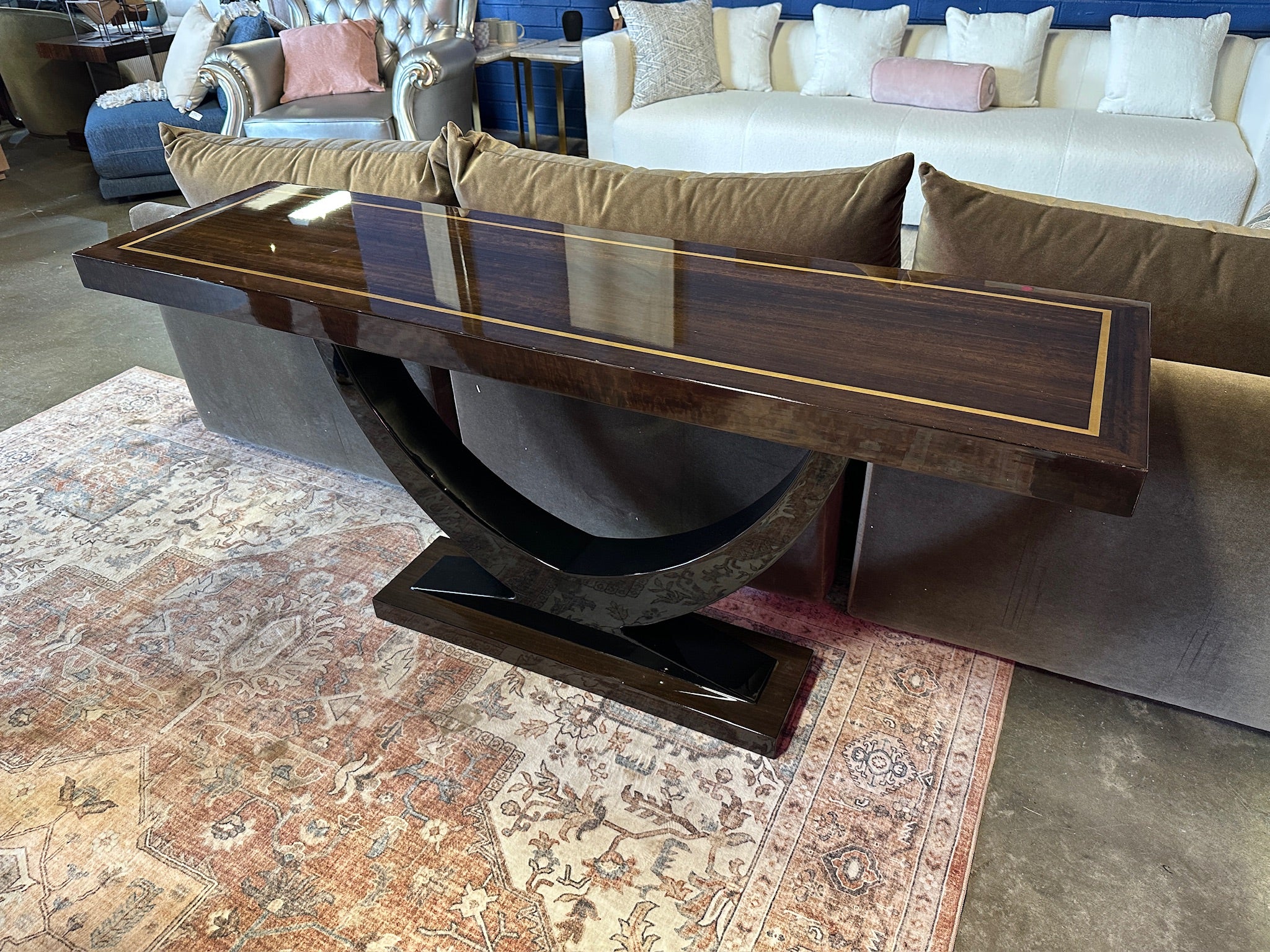 Eichholtz Umberto Rectangle Console Table in Polished Eucalyptus Veneer