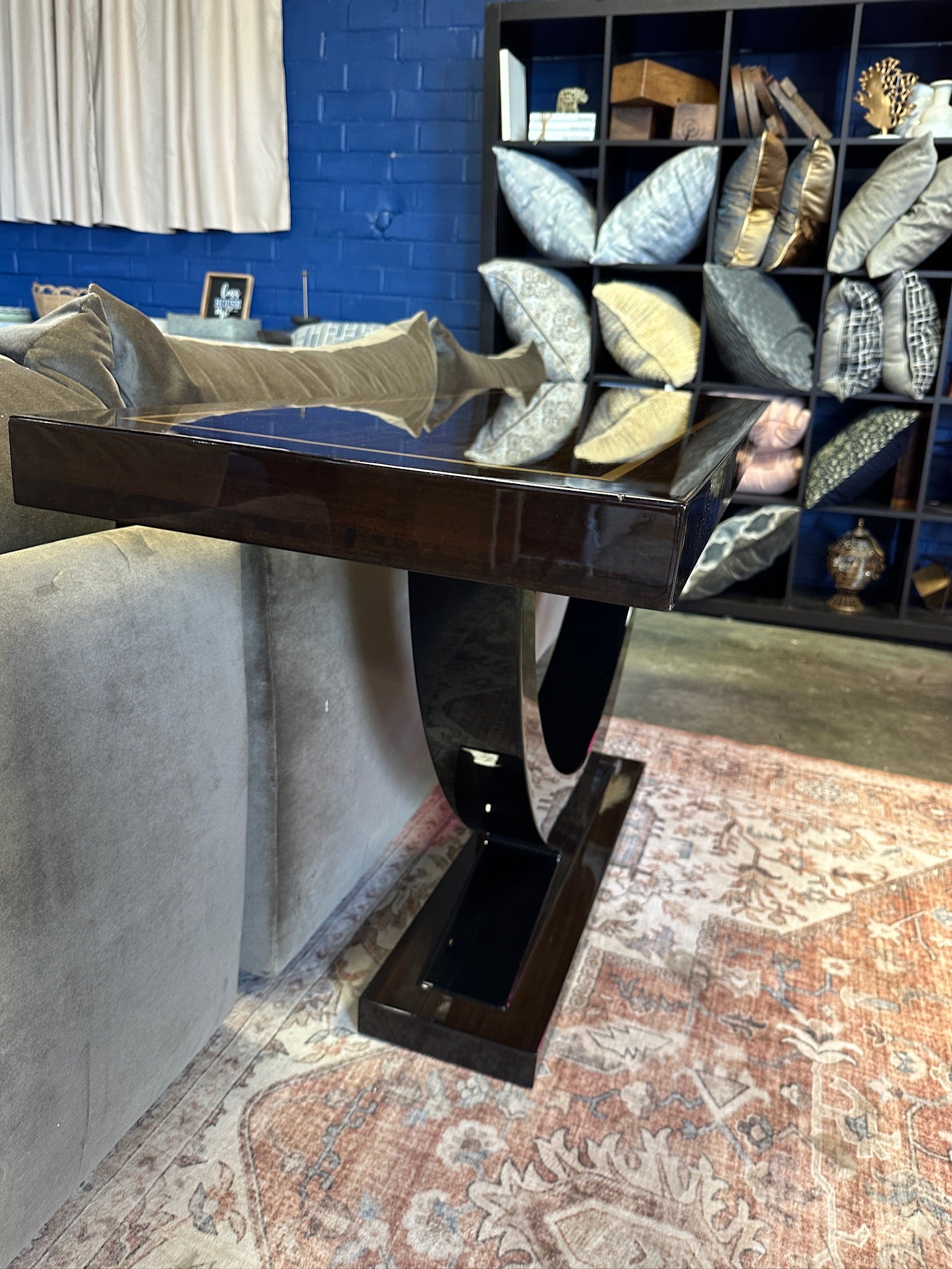 Eichholtz Umberto Rectangle Console Table in Polished Eucalyptus Veneer