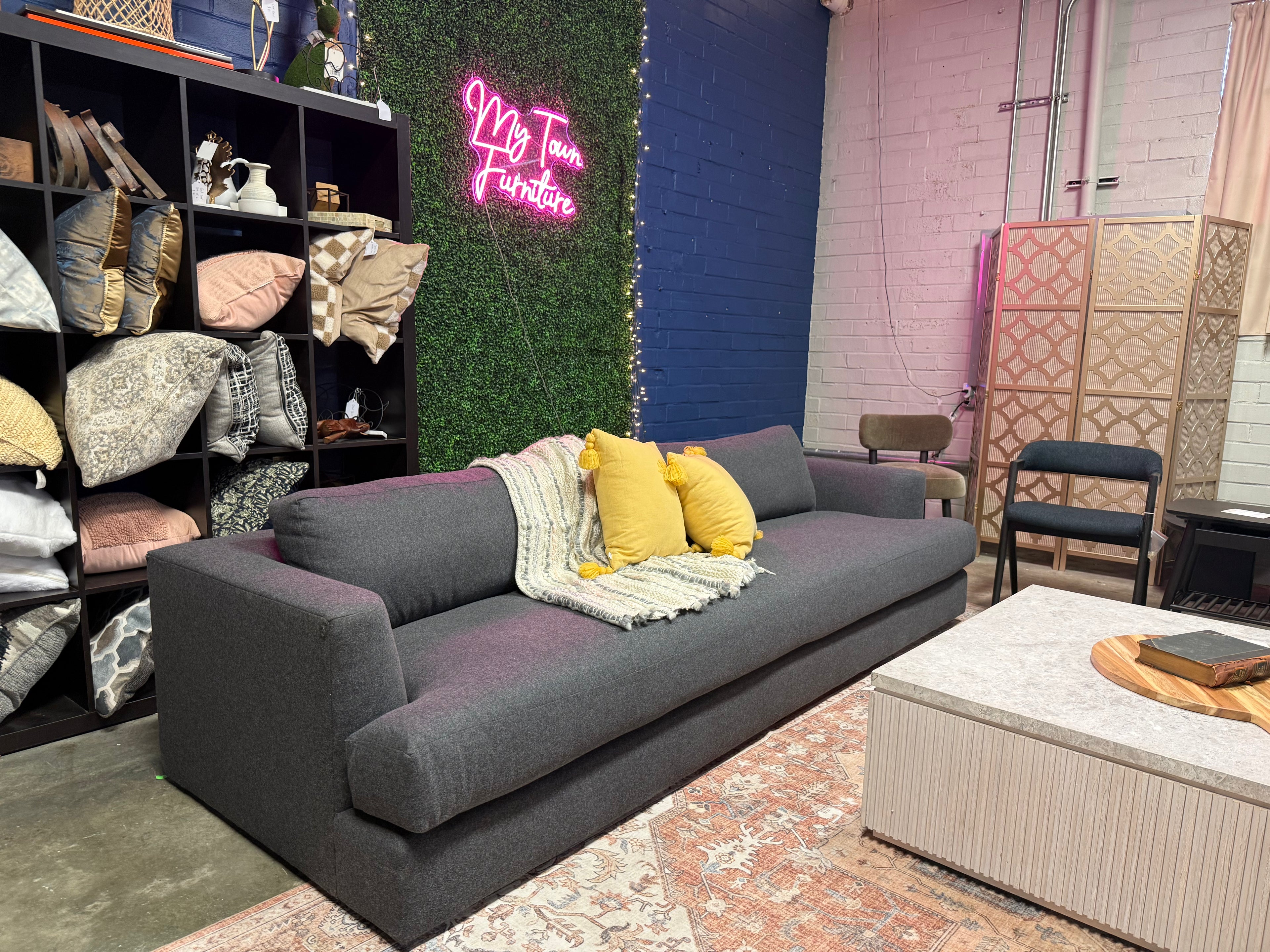 Designer 110 Inch Performance Tweed Charcoal Gray Sofa