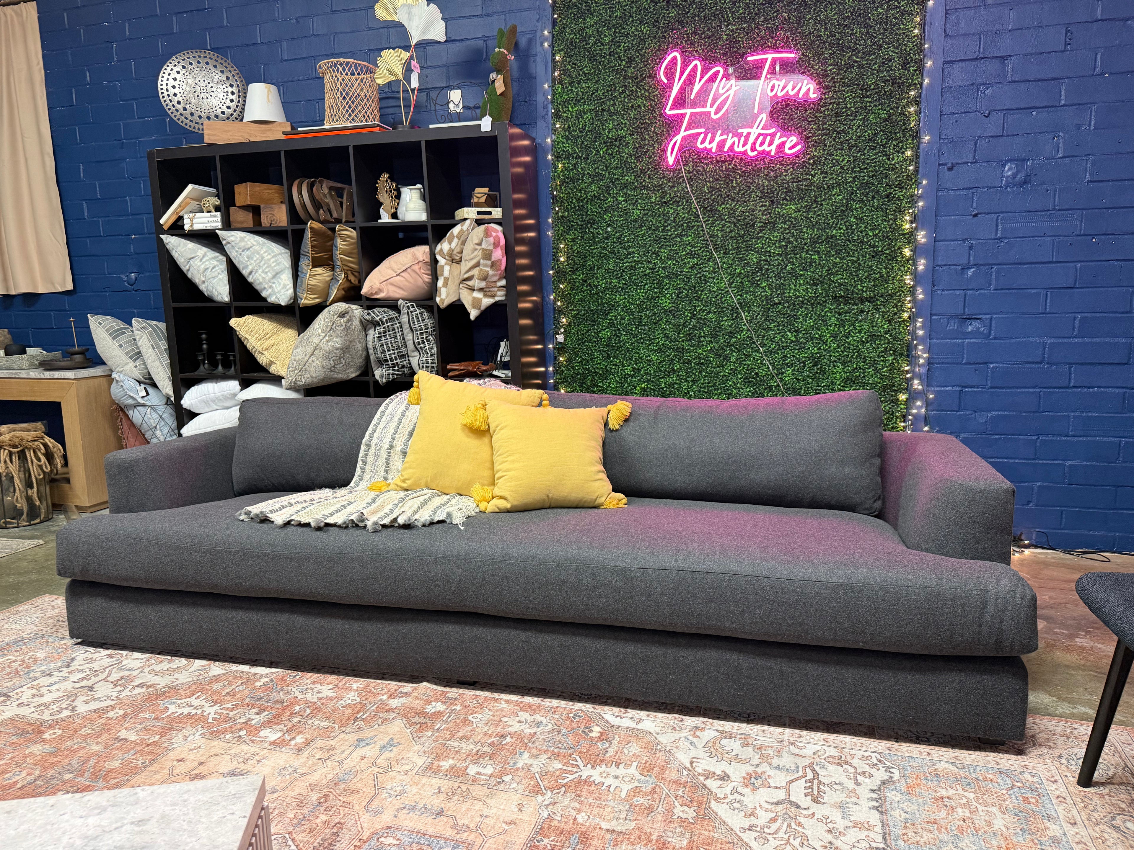 Designer 110 Inch Performance Tweed Charcoal Gray Sofa
