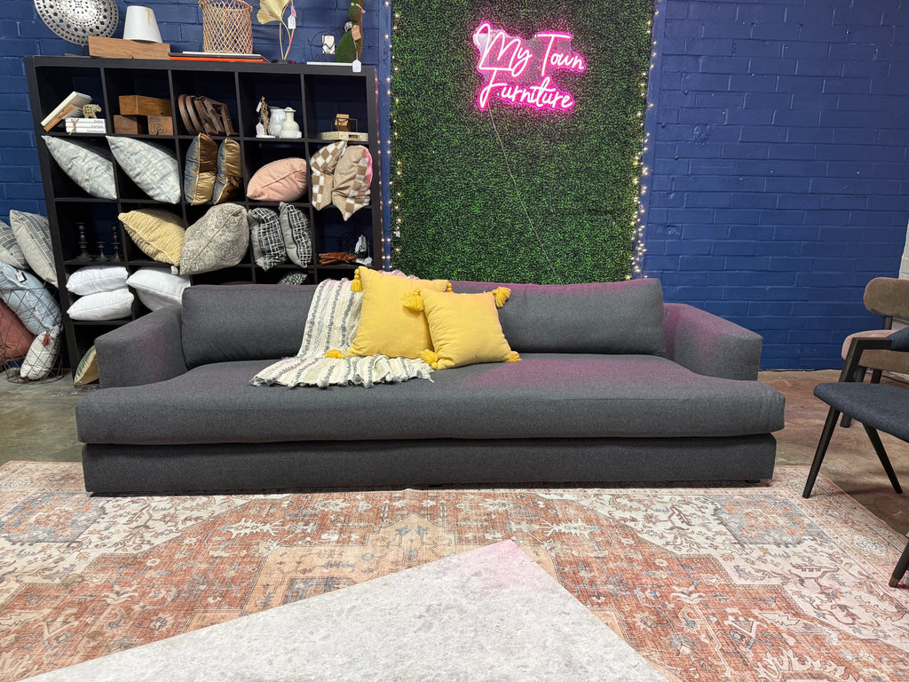 Designer 110 Inch Performance Tweed Charcoal Gray Sofa