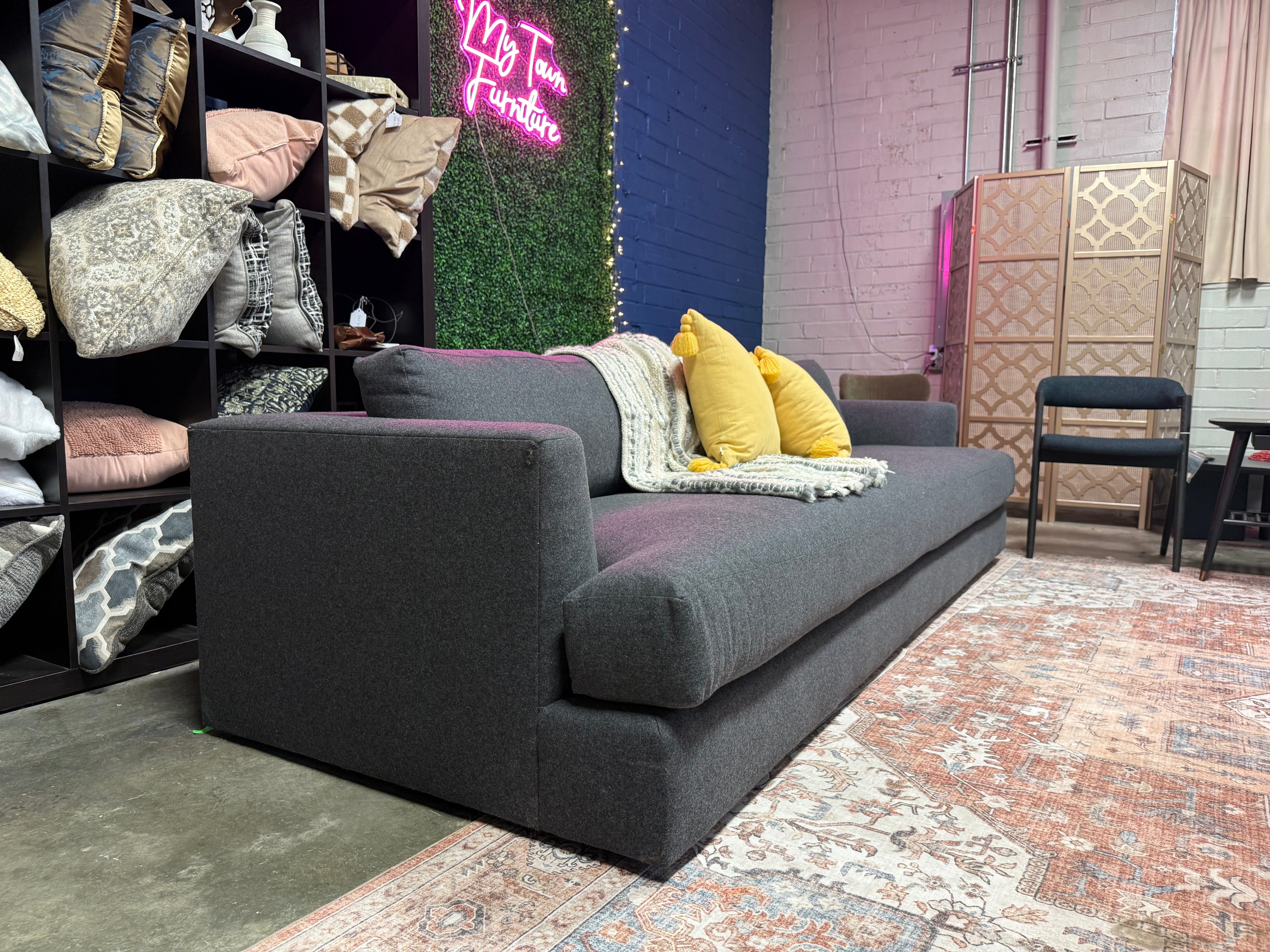 Designer 110 Inch Performance Tweed Charcoal Gray Sofa