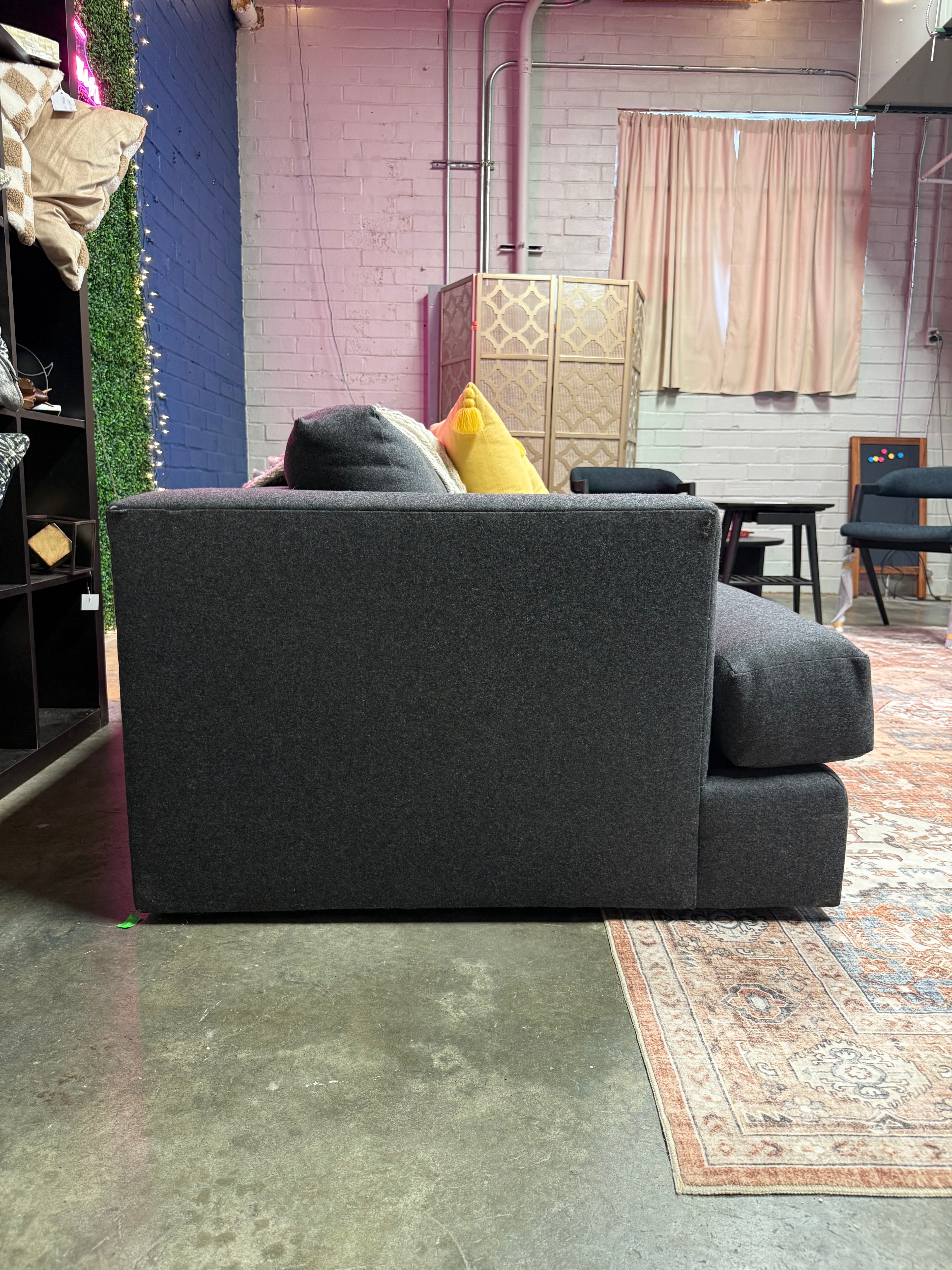 Designer 110 Inch Performance Tweed Charcoal Gray Sofa